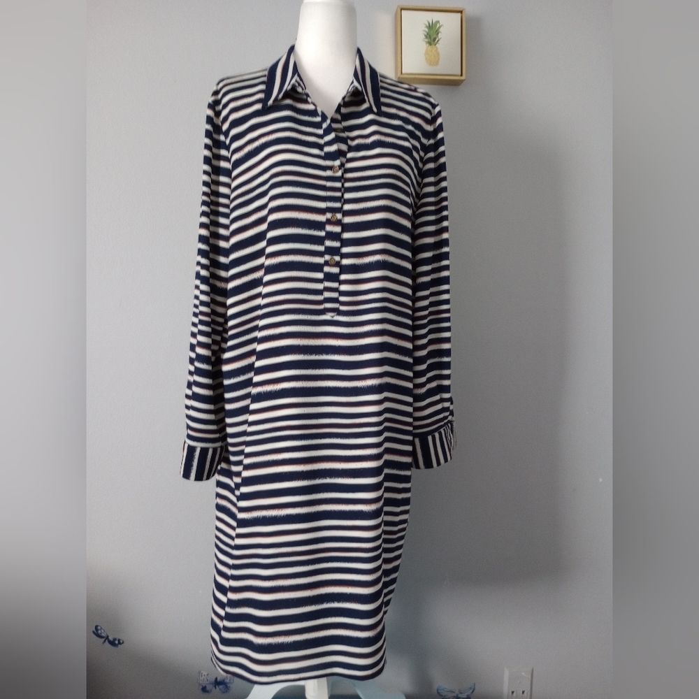 Alex Marie dress size XL color White Stripes Blue Brown Long Sleeve Lining New